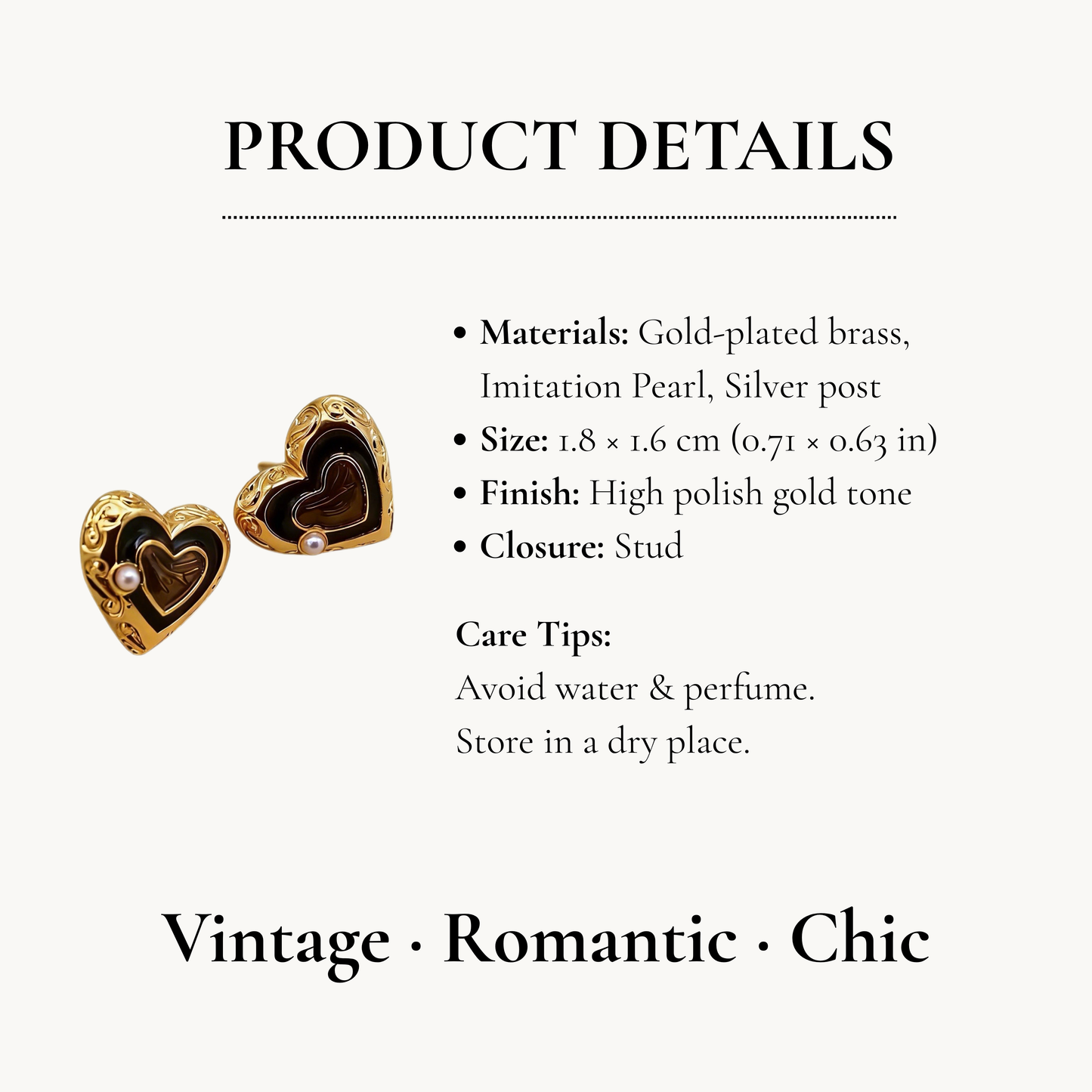 Vintage Black Heart Pearl Earrings