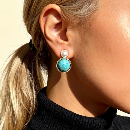 Turquoise & Pearl Stud Earrings