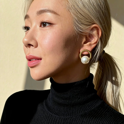 Vintage Twisted Gold Pearl Studs