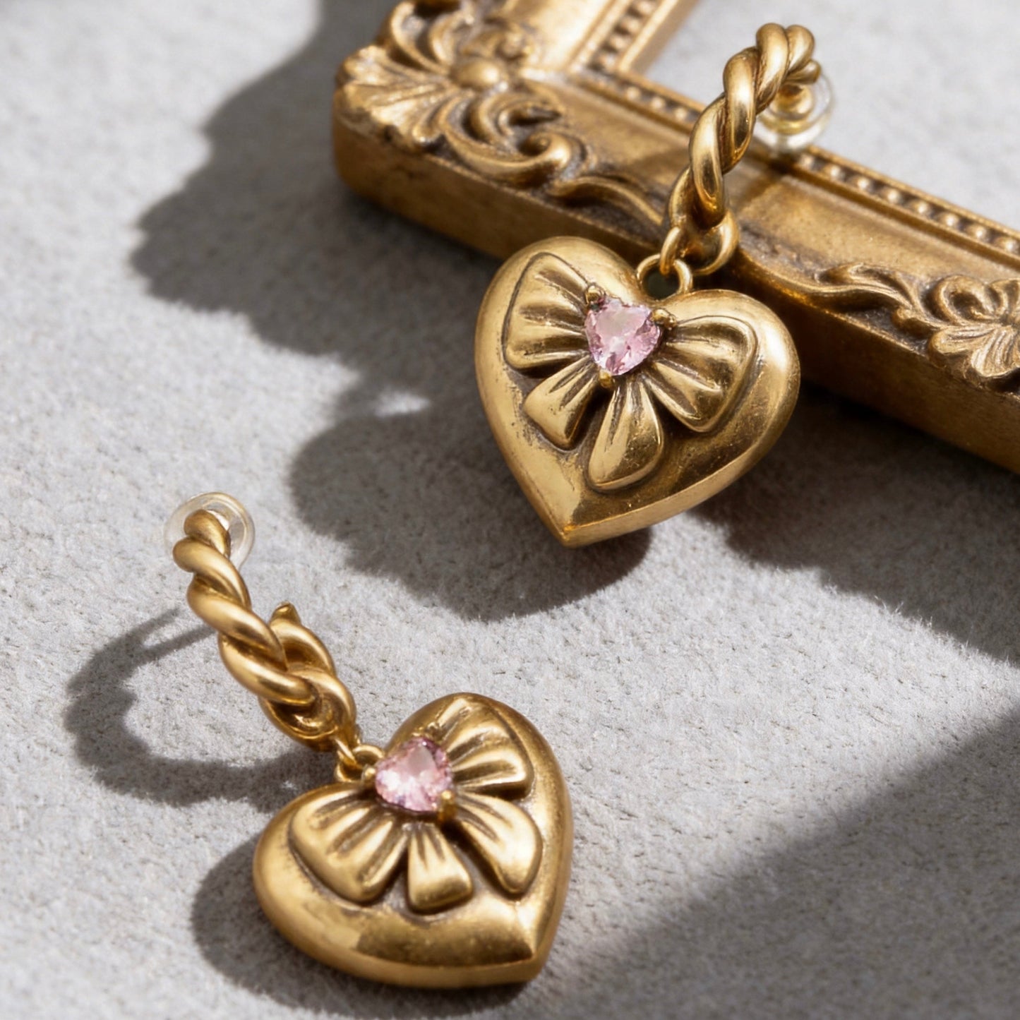 Gold Heart Bow Hoop Earrings