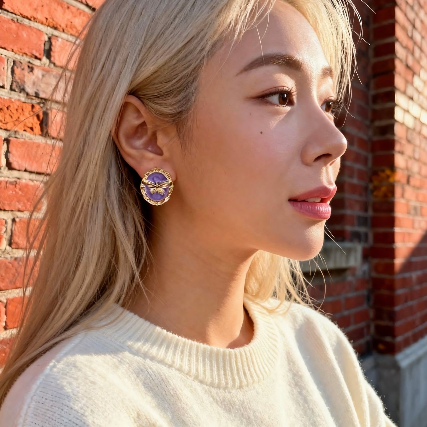 Vintage Purple Cameo Butterfly Earrings