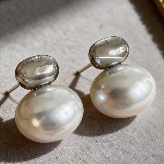 Silver Pearl Stud Earrings