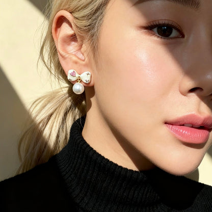 Pearl Bow Drop Earrings