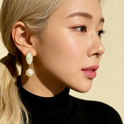 Baroque Pearl & Oval Shell Drop Earrings