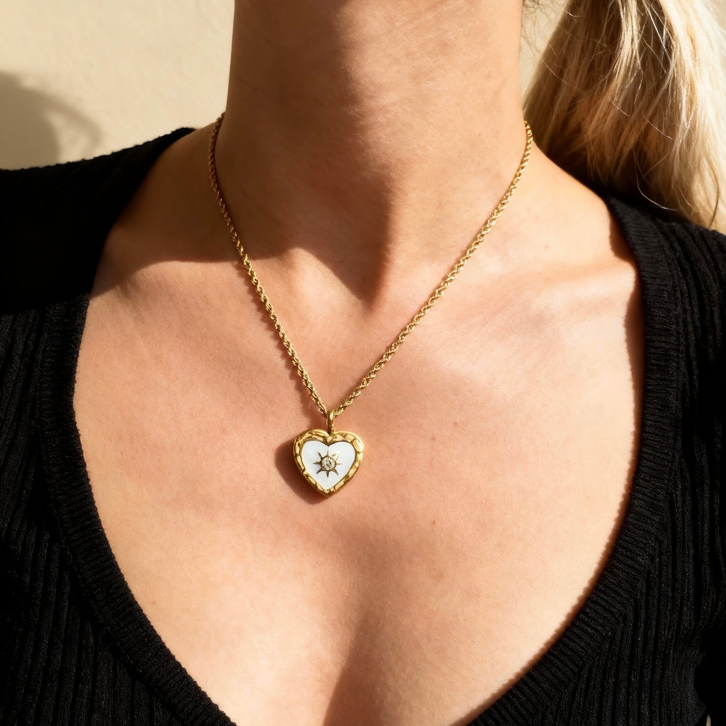 Gold Heart Sun Pendant Necklace