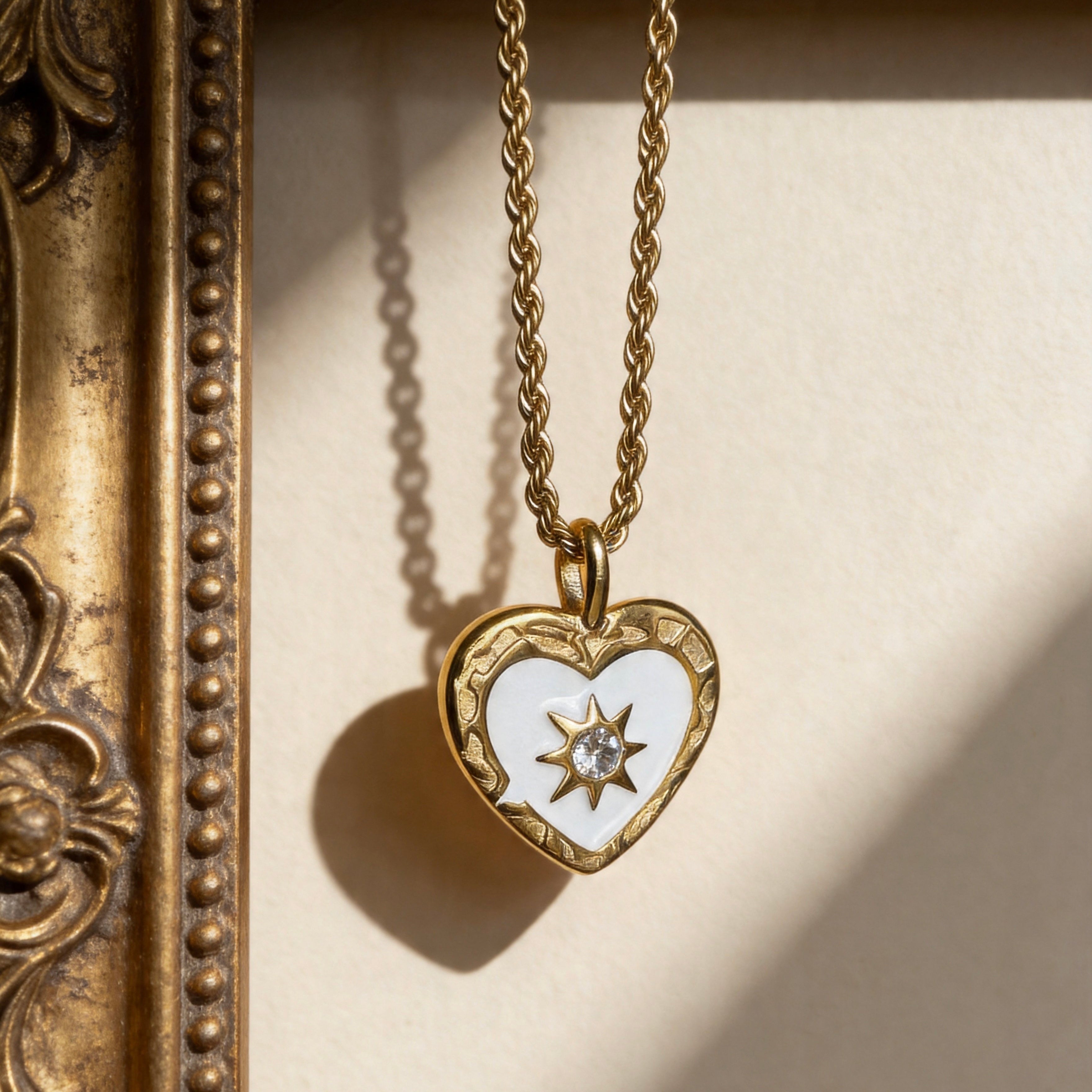 Gold Heart Sun Pendant Necklace