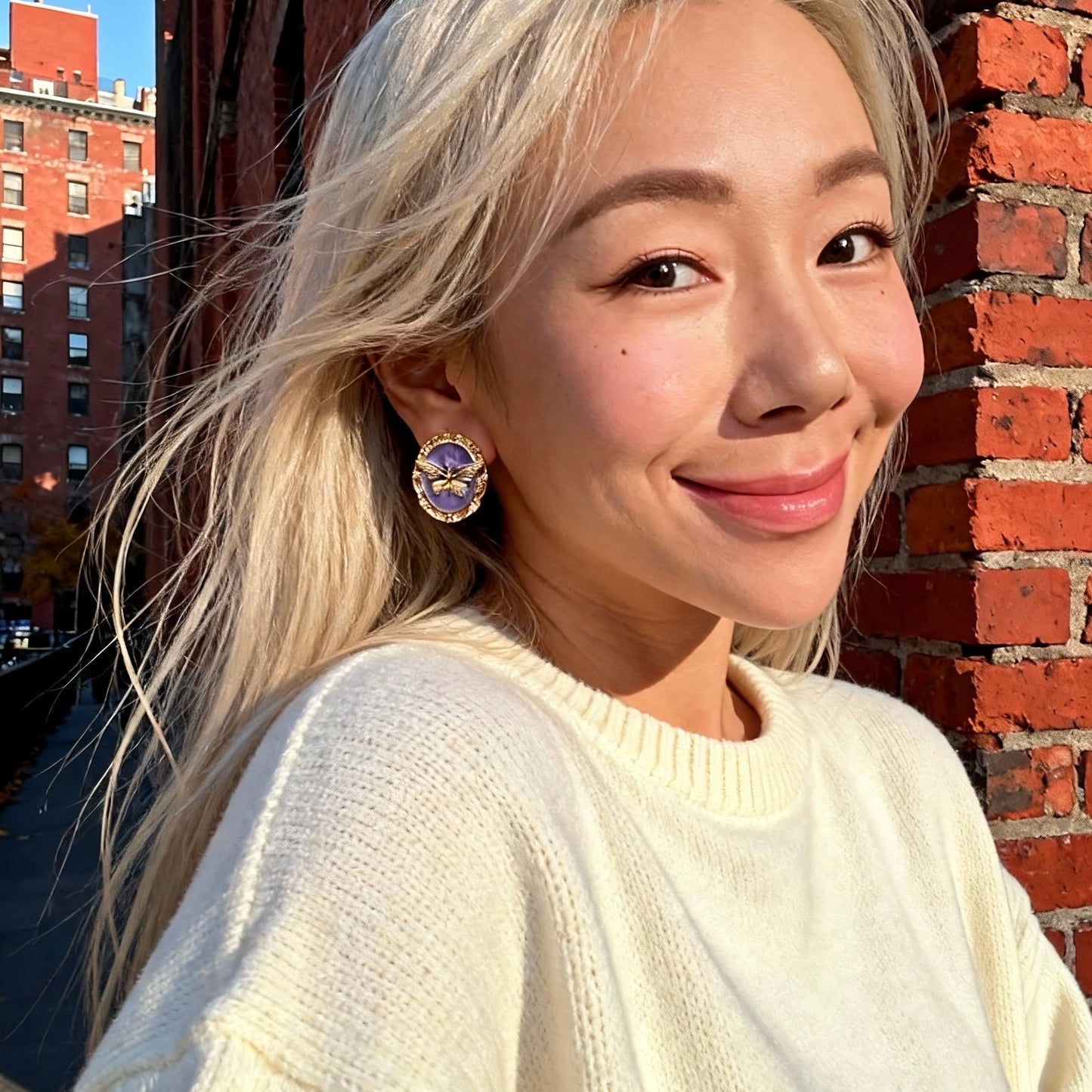 Vintage Purple Cameo Butterfly Earrings