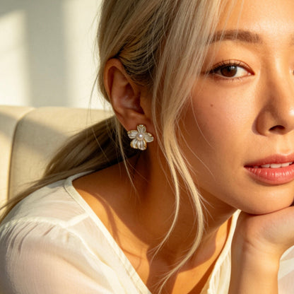 Floral Pearl Stud Earrings