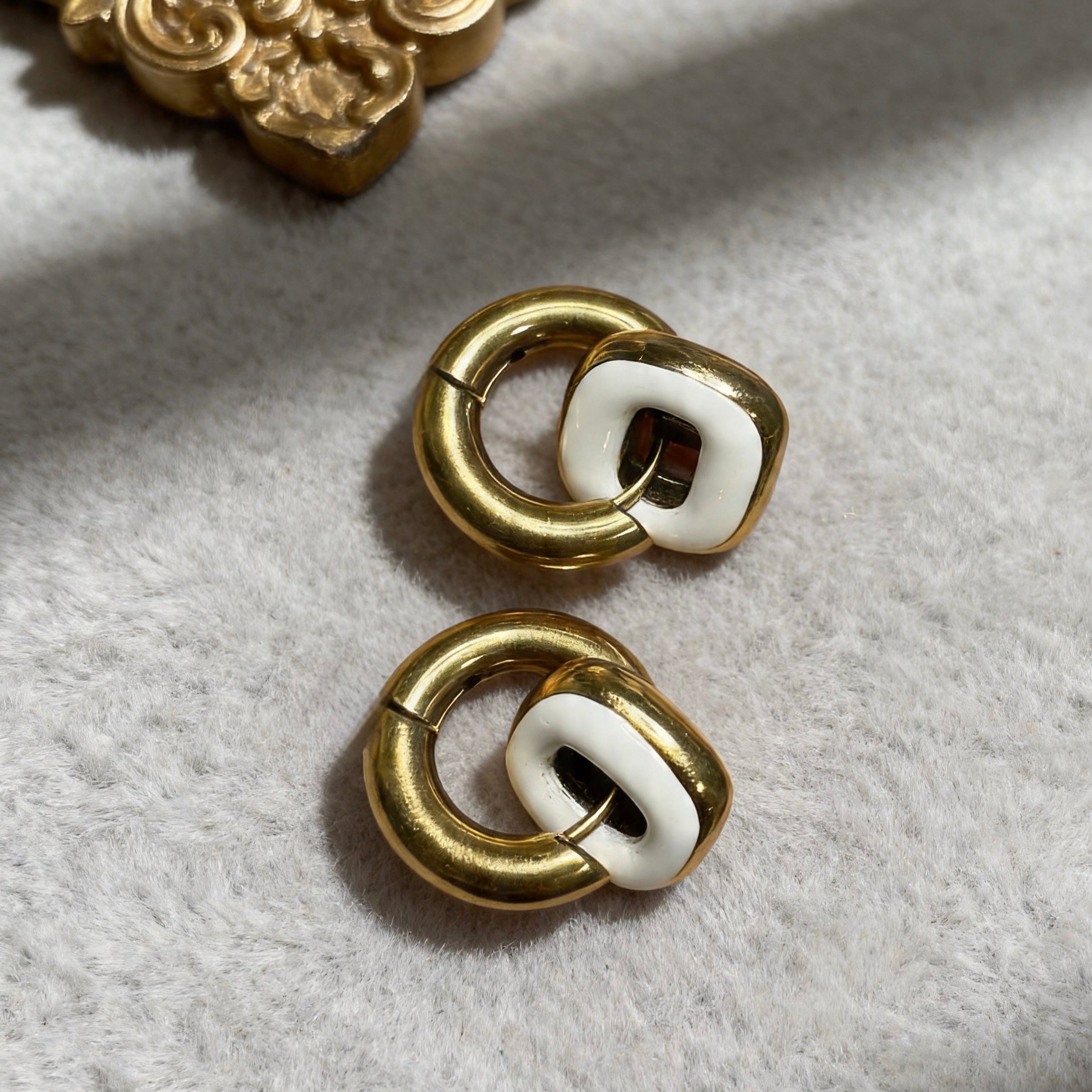 Gold & White Linked Hoop Earrings