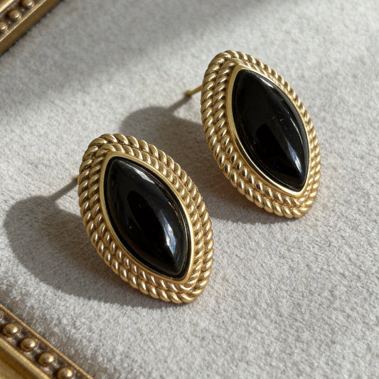 Vintage Black Onyx Stud Earrings
