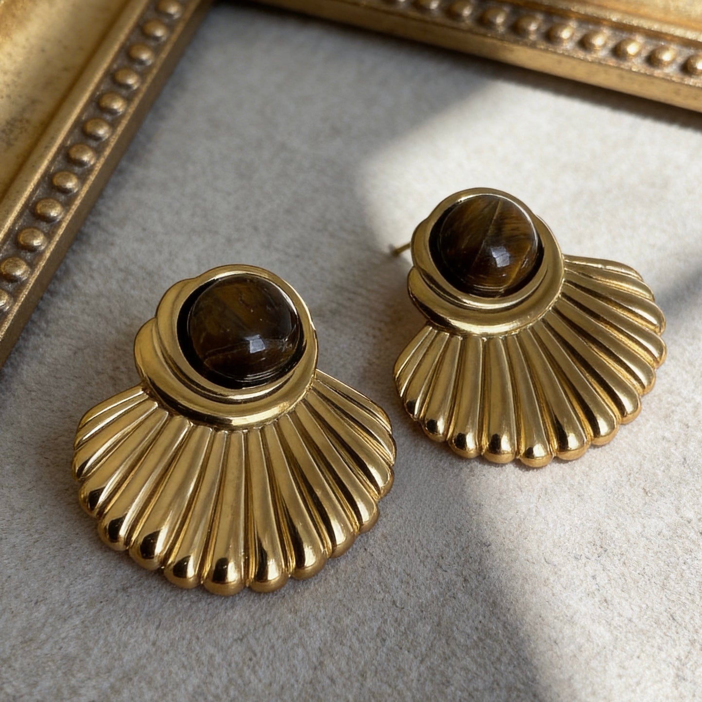 Tiger Eye Fan Earrings