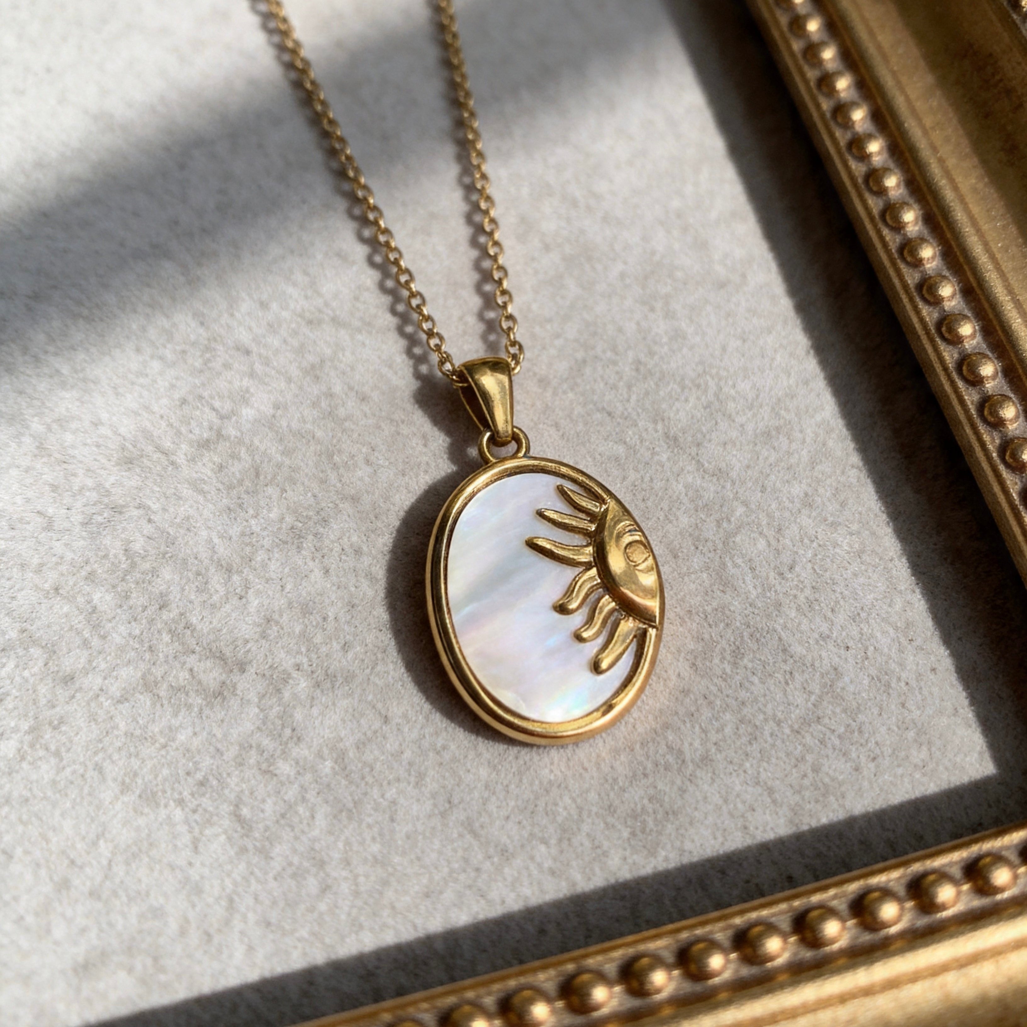 Solar Eye Mother-of-Pearl Pendant Necklace
