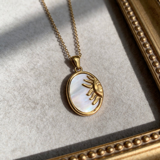 Solar Eye Mother-of-Pearl Pendant Necklace