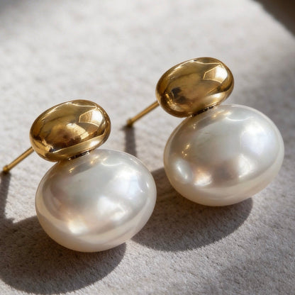 Gold Pearl Stud Earrings