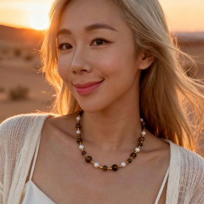 Tiger Eye & Pearl Beaded Necklace