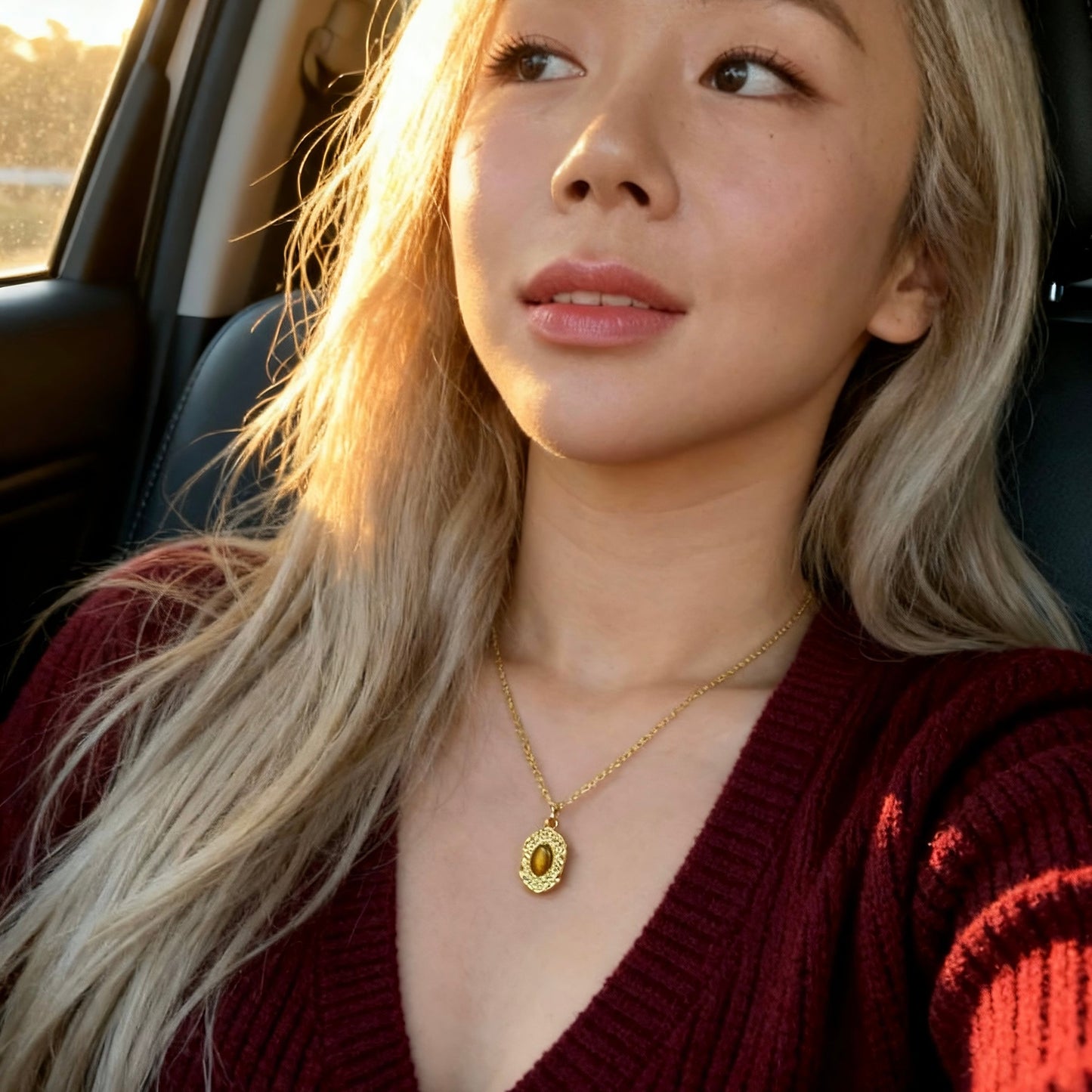 Tiger Eye Engraved Frame Necklace