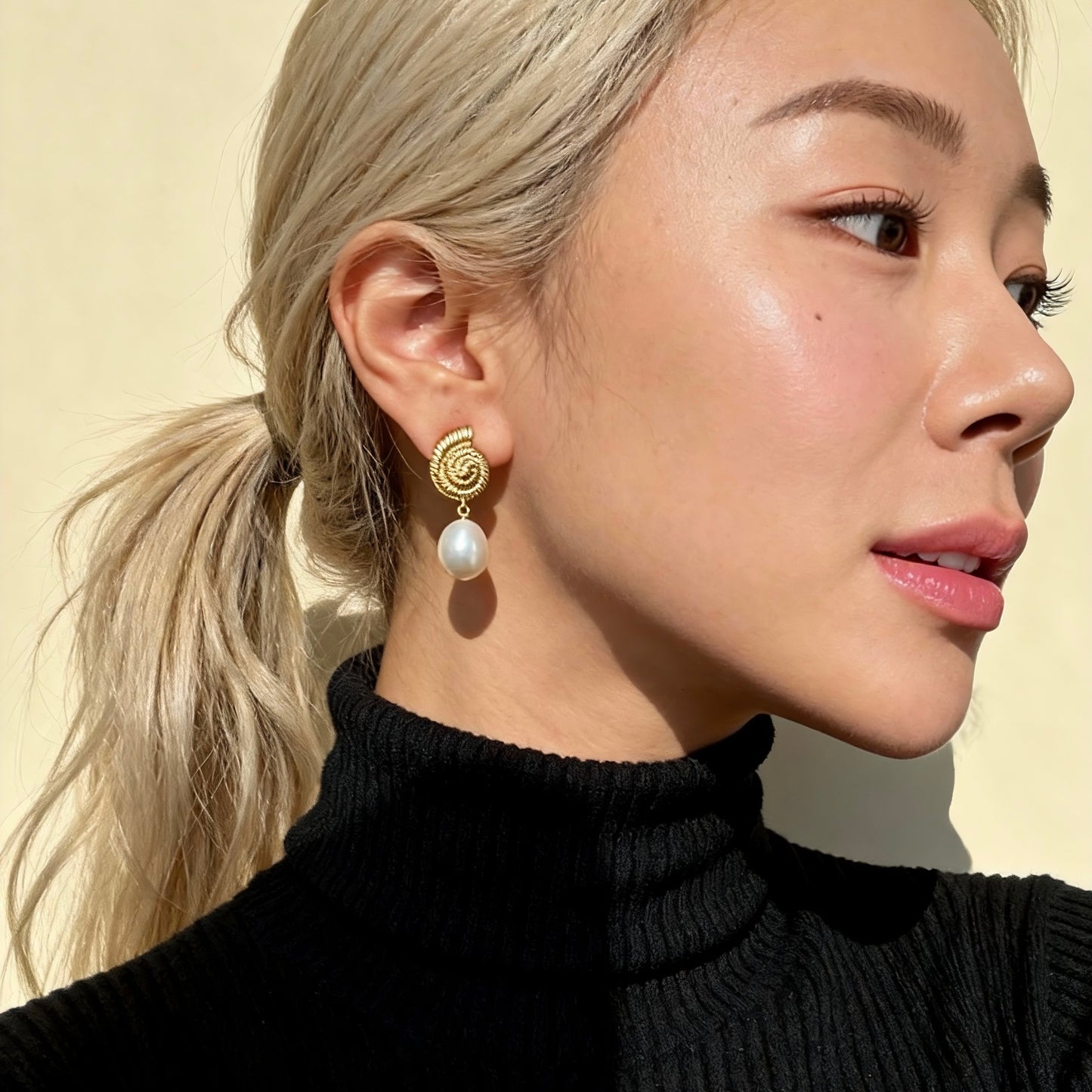 Gold Seashell Baroque Pearl Drop Earrings