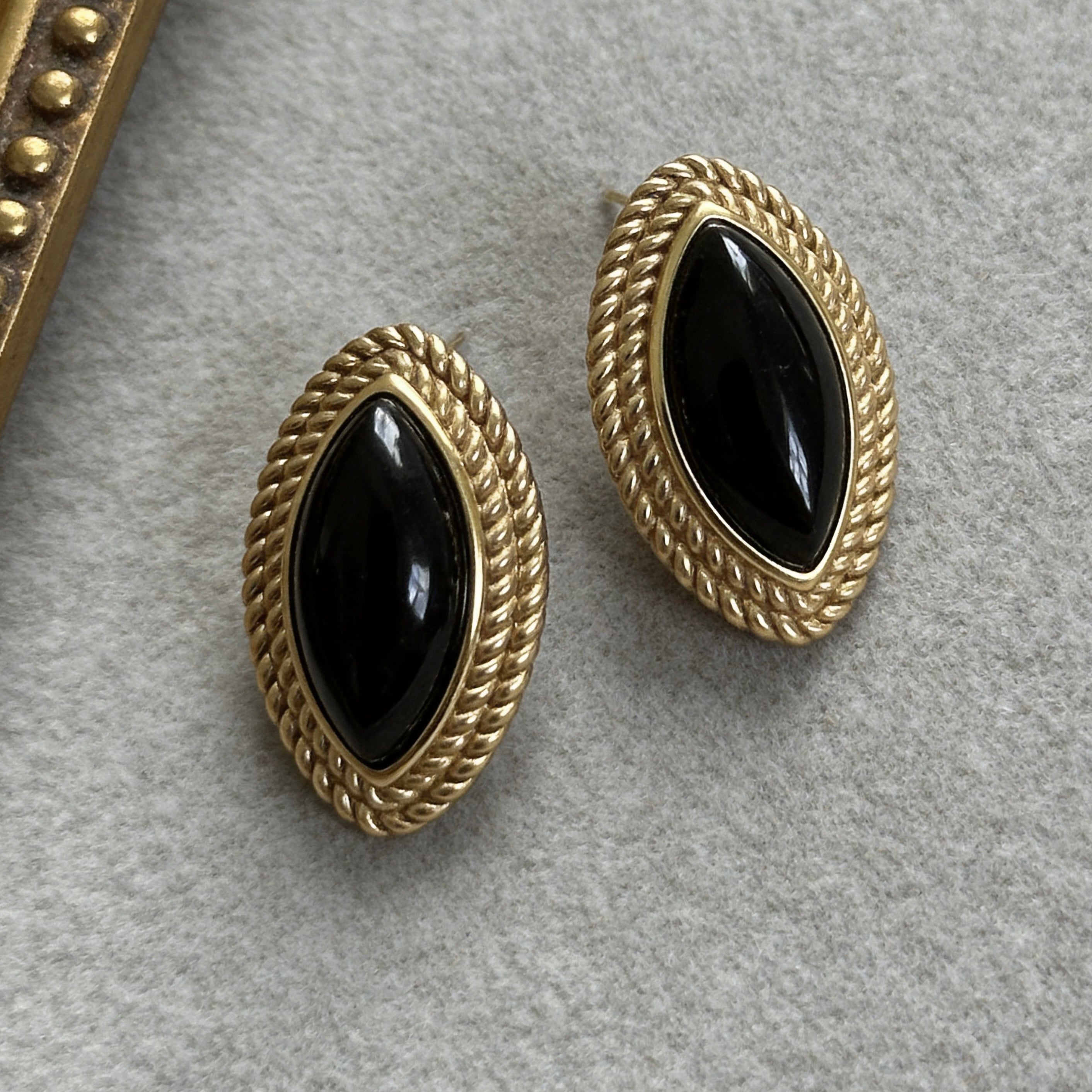 Vintage Black Onyx Stud Earrings