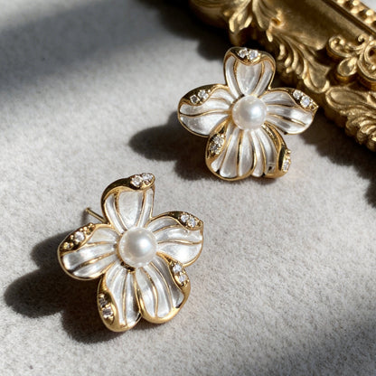 Floral Pearl Stud Earrings