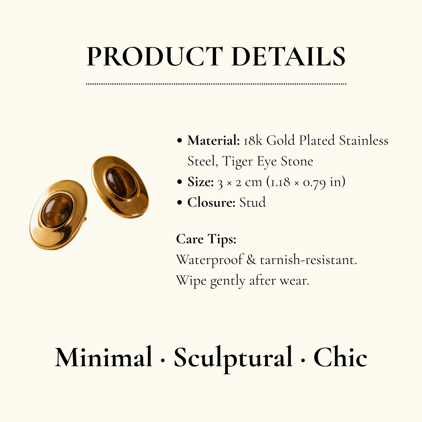 Oval Tiger Eye Stud Earrings