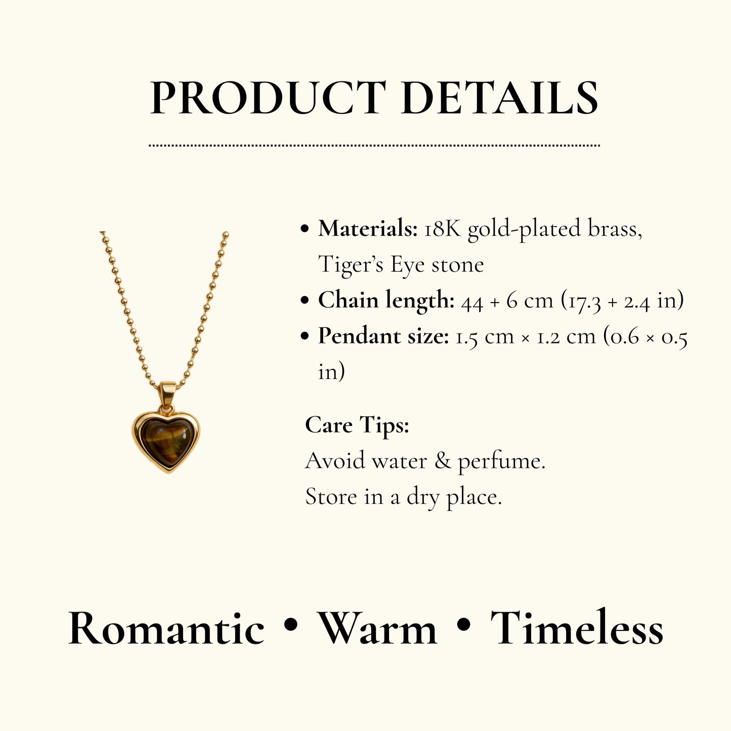 Tiger Eye Heart Pendant Necklace