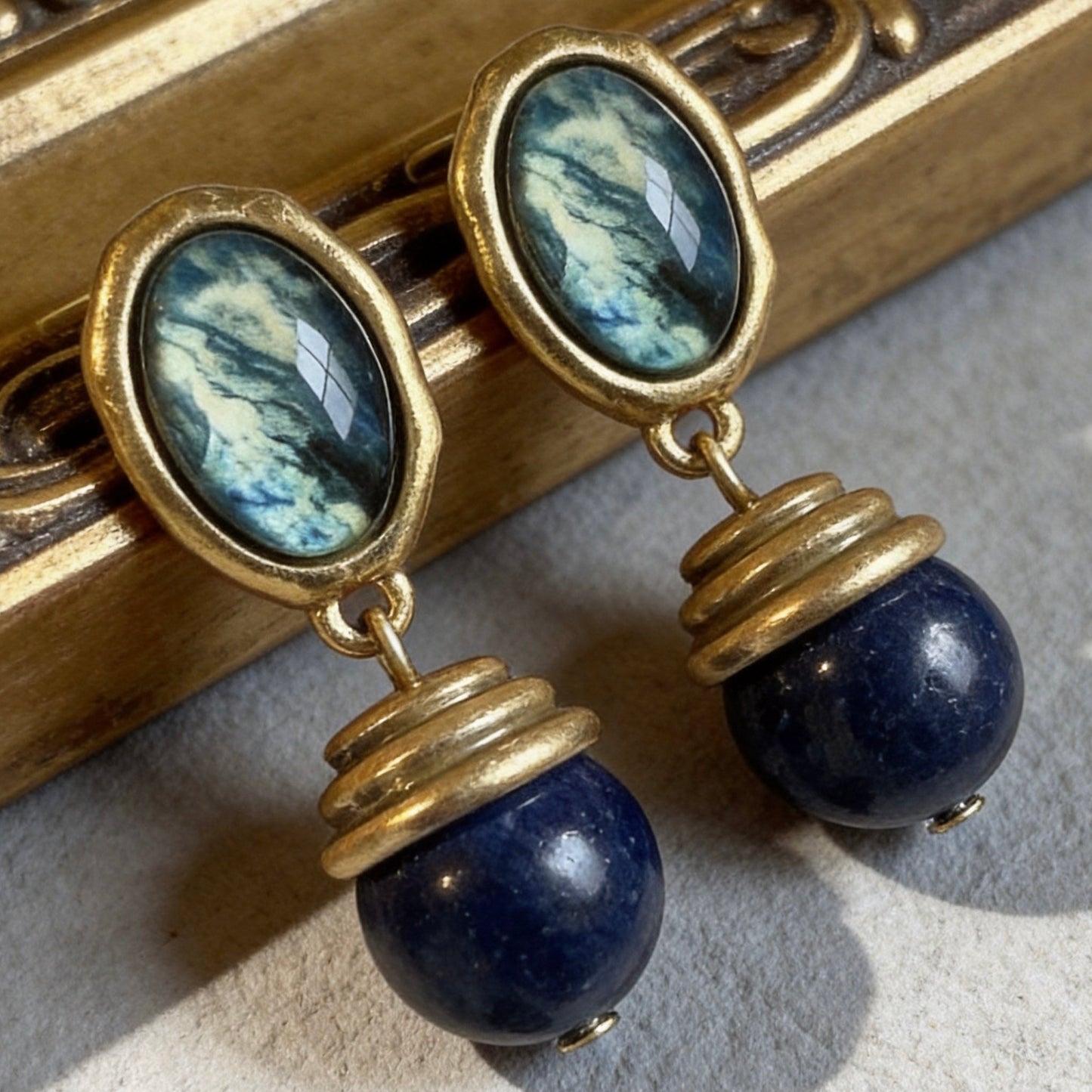 Vintage Lapis Lazuli Drop Earrings