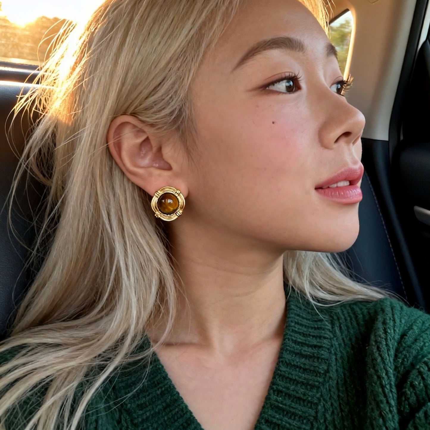 Tiger Eye Stud Earrings