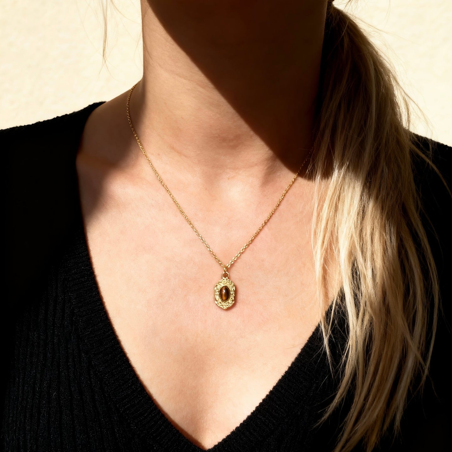 Tiger Eye Engraved Frame Necklace