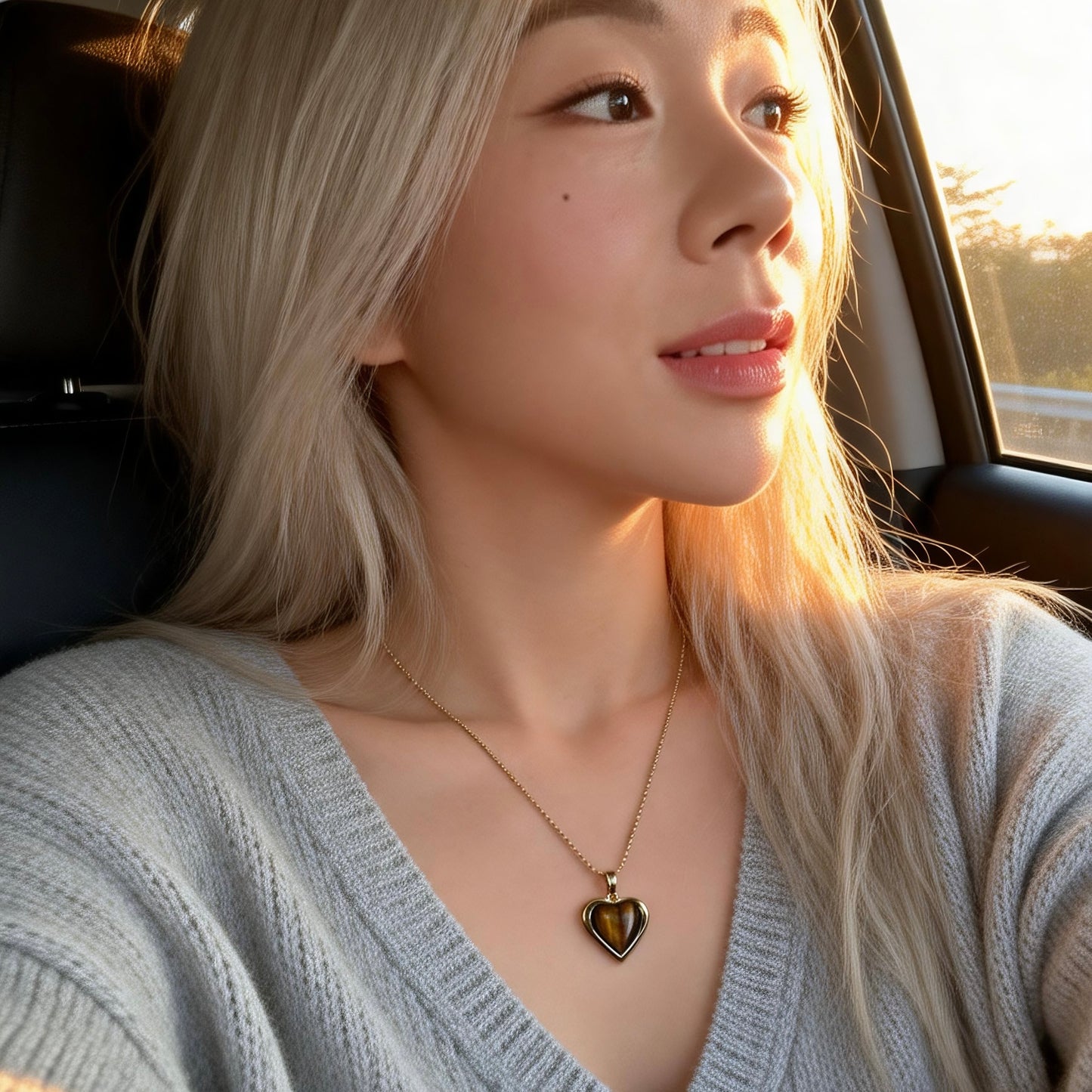 Tiger Eye Heart Pendant Necklace