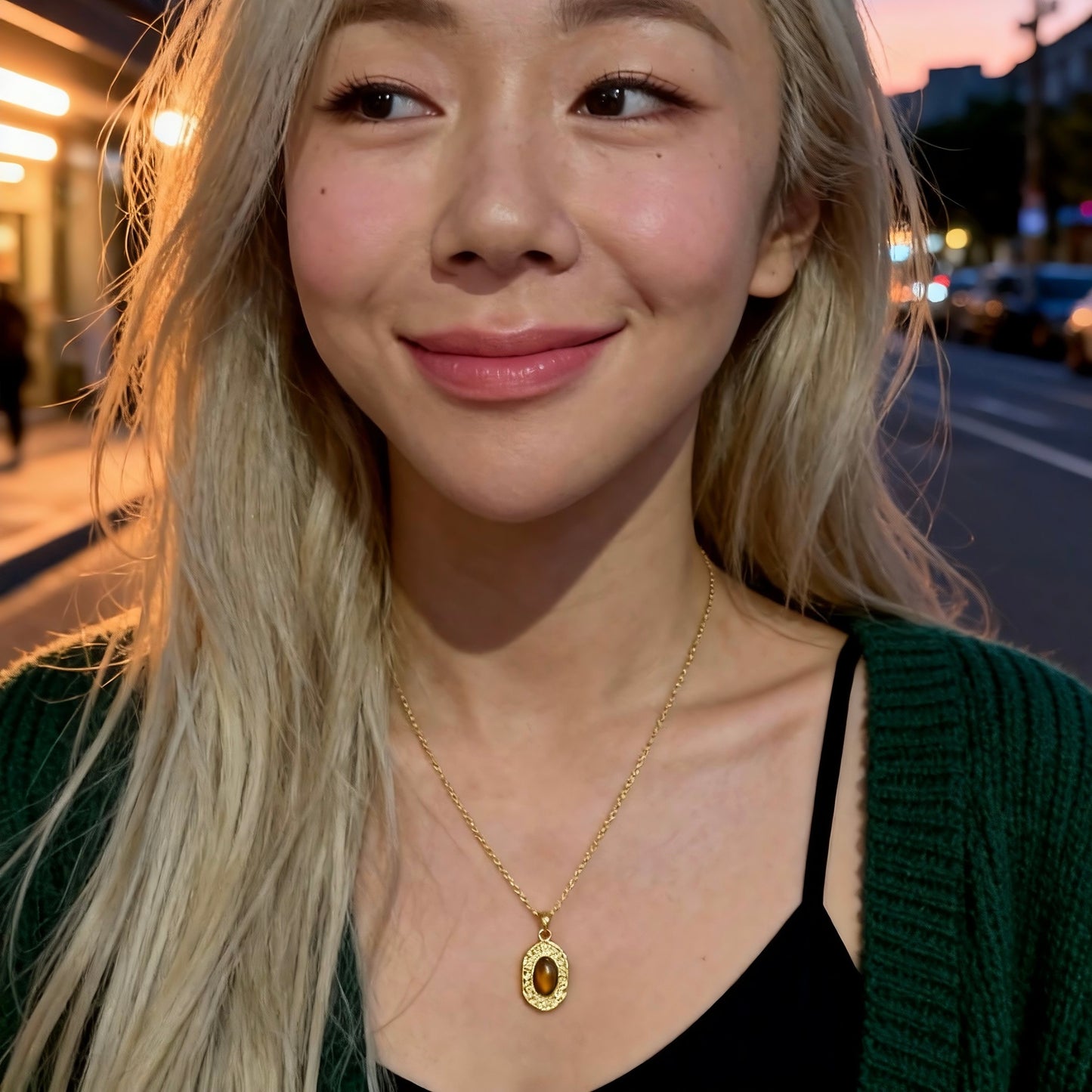 Tiger Eye Engraved Frame Necklace