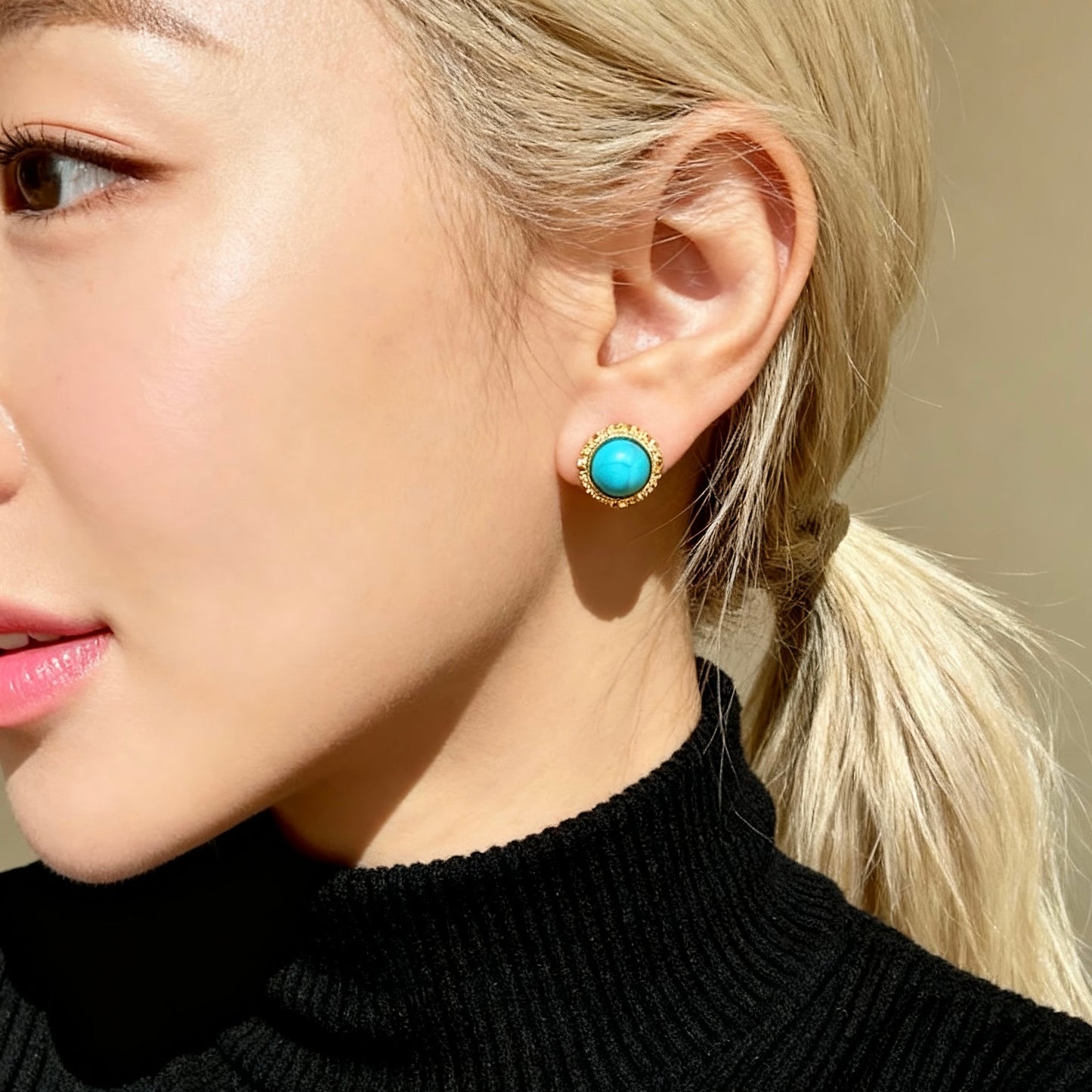 Turquoise Small Round Stud Earrings