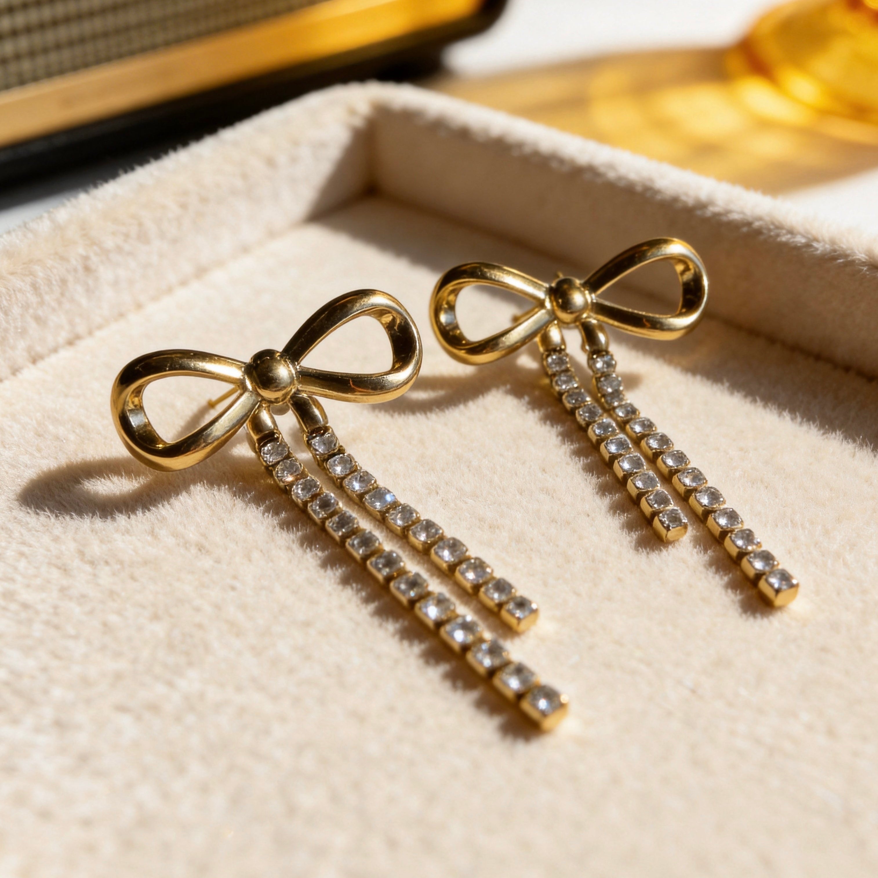 Gold Bow Drop Earrings