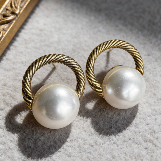 Vintage Twisted Gold Pearl Studs