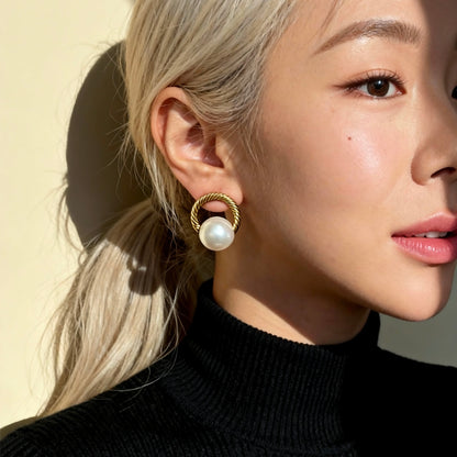 Vintage Twisted Gold Pearl Studs