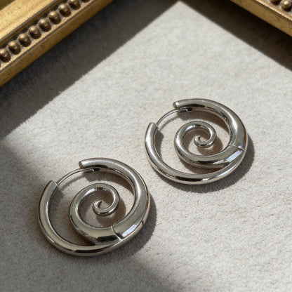 Silver Swirl Hoop Earrings