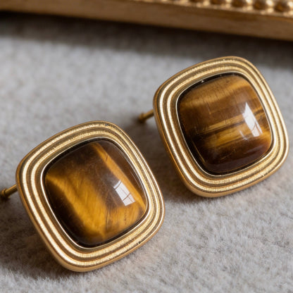 Gold Tiger Eye Studs