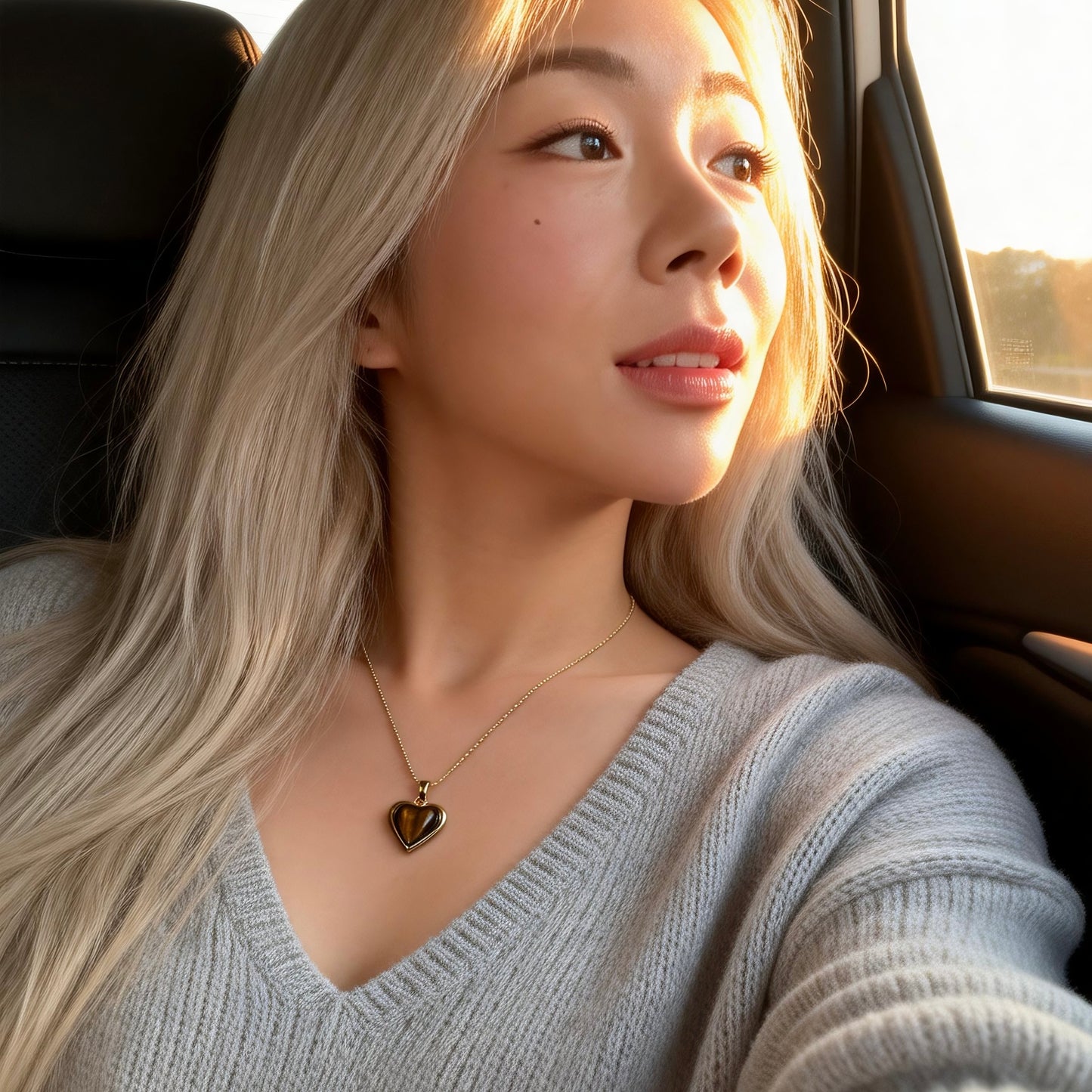 Tiger Eye Heart Pendant Necklace