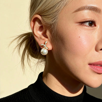 Bow Pearl Baroque Drop Earrings