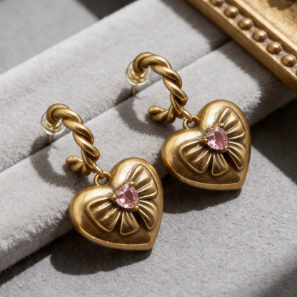 Gold Heart Bow Hoop Earrings