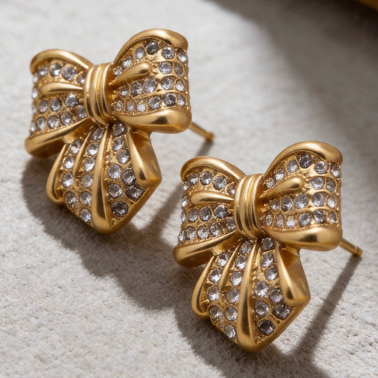 Gold Bow Stud Earrings