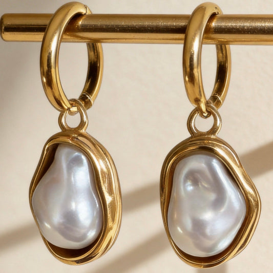 Baroque Pearl Hoop Earrings