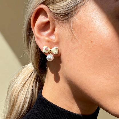 Pearl Bow Drop Earrings