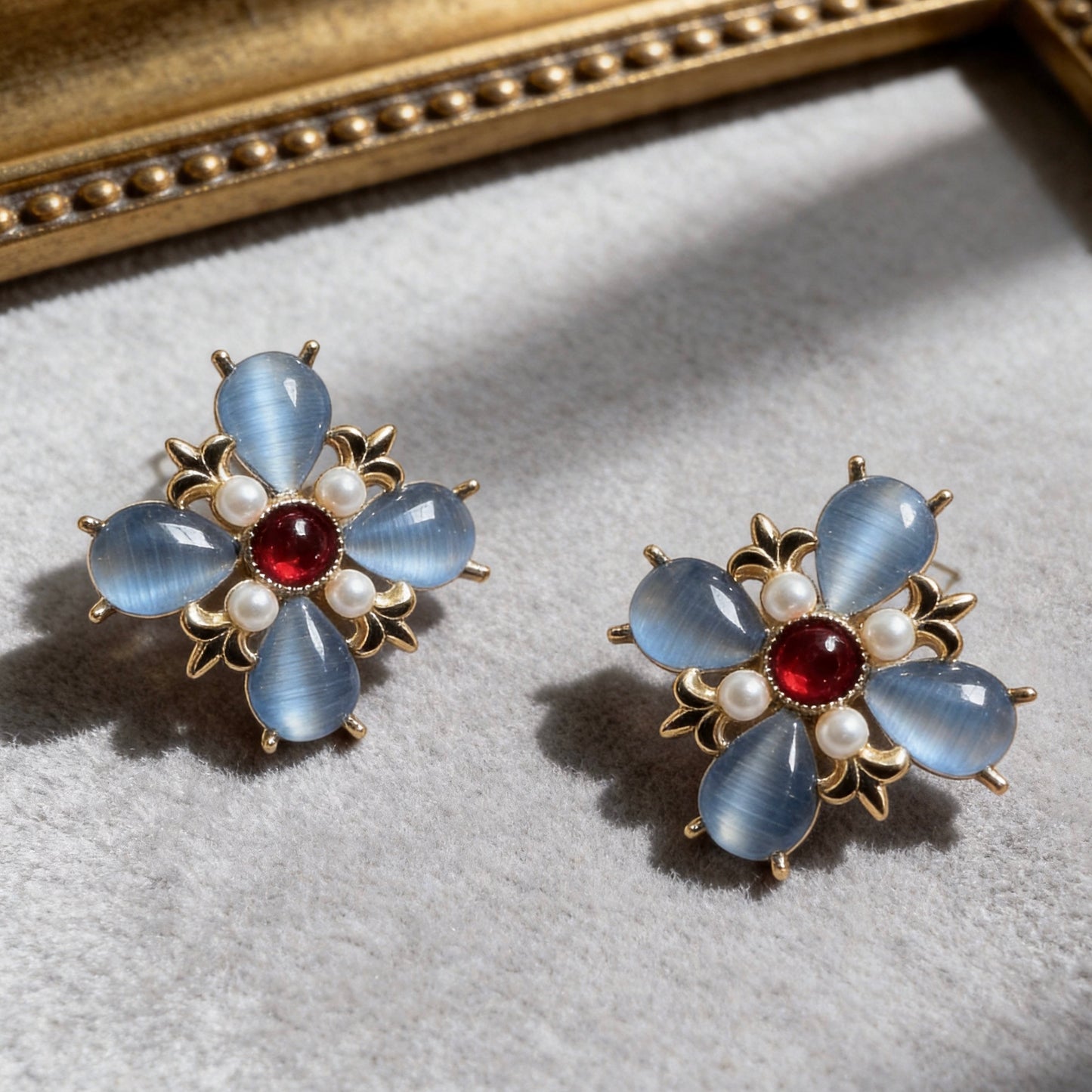 Blue Cat Eye Studs