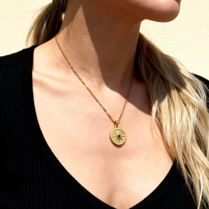 Gold Compass Star Pendant Necklace