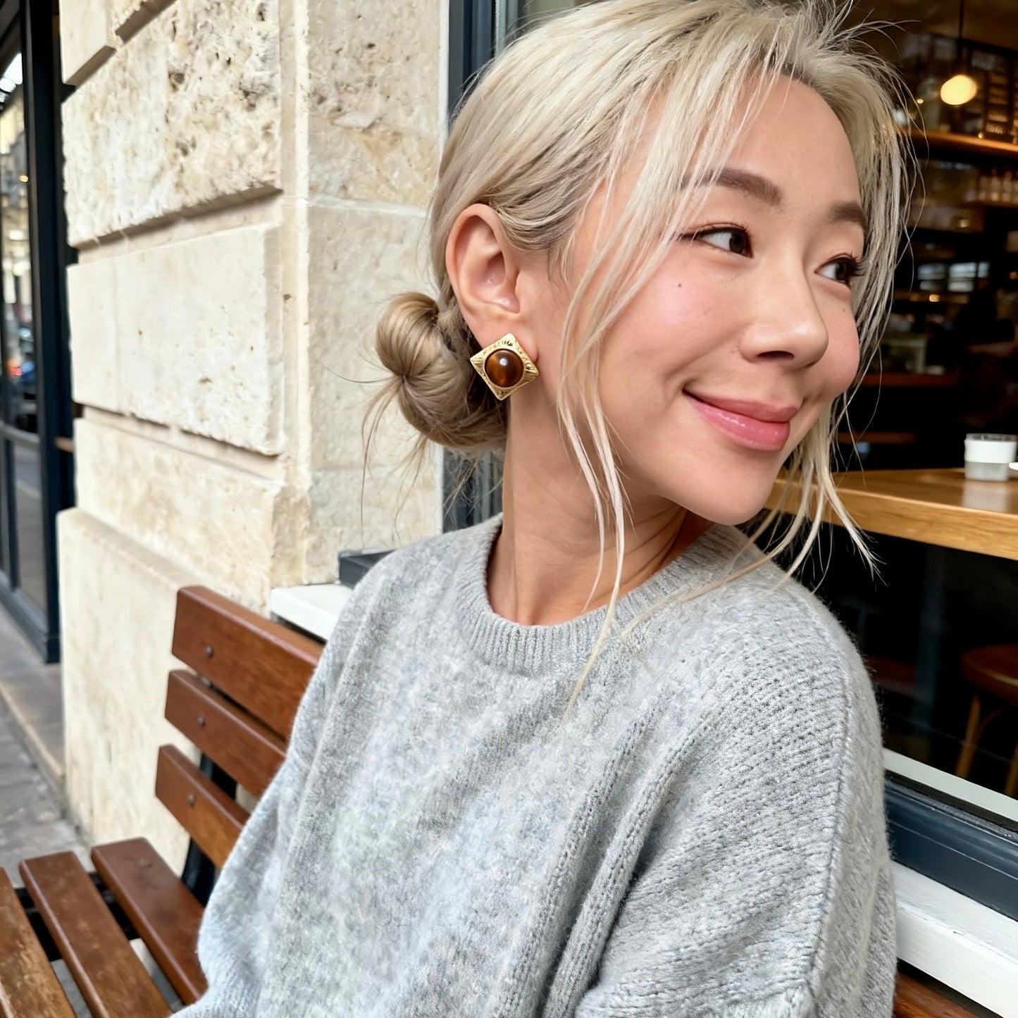 Square Tiger Eye Stud Earrings