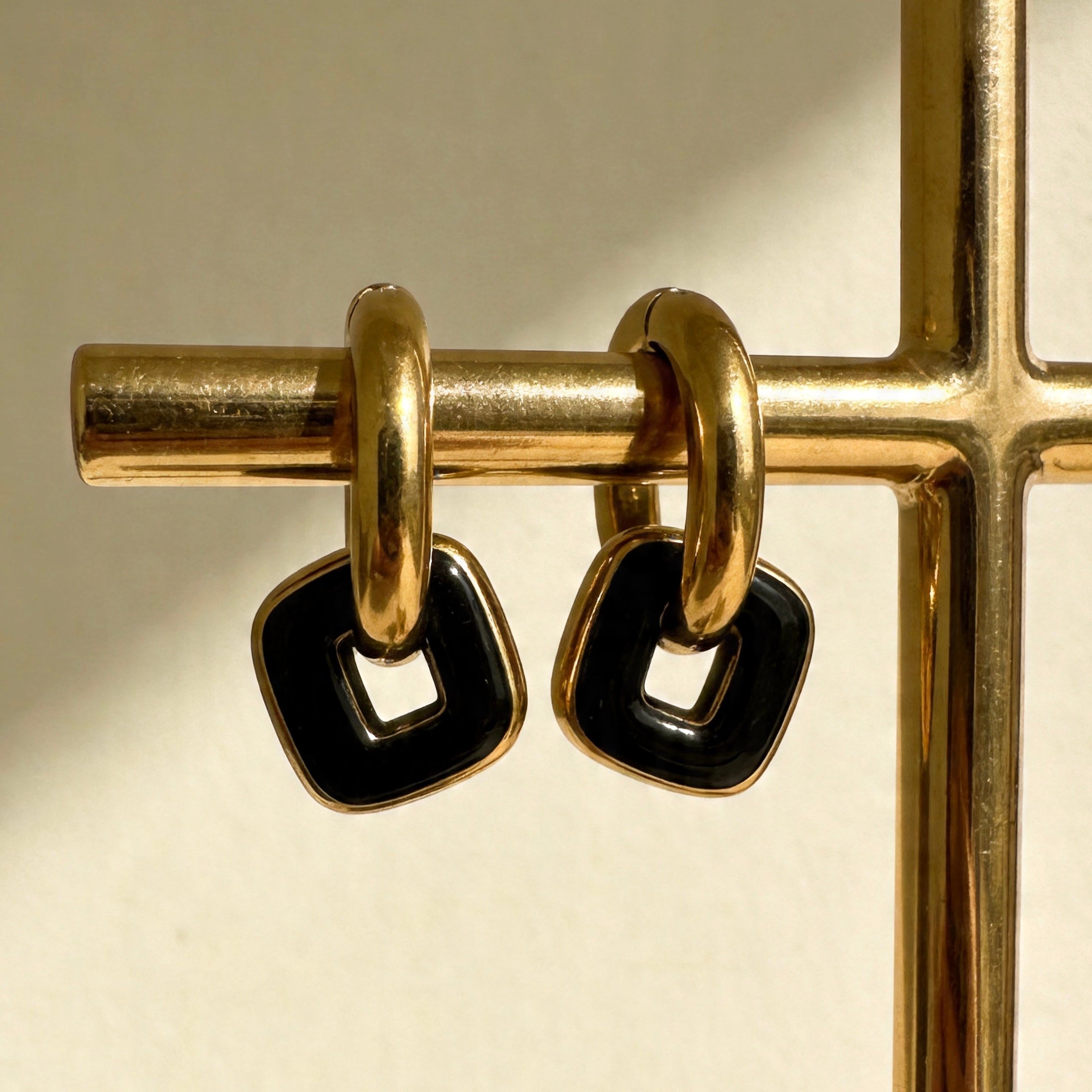 Gold & Black Linked Hoop Earrings