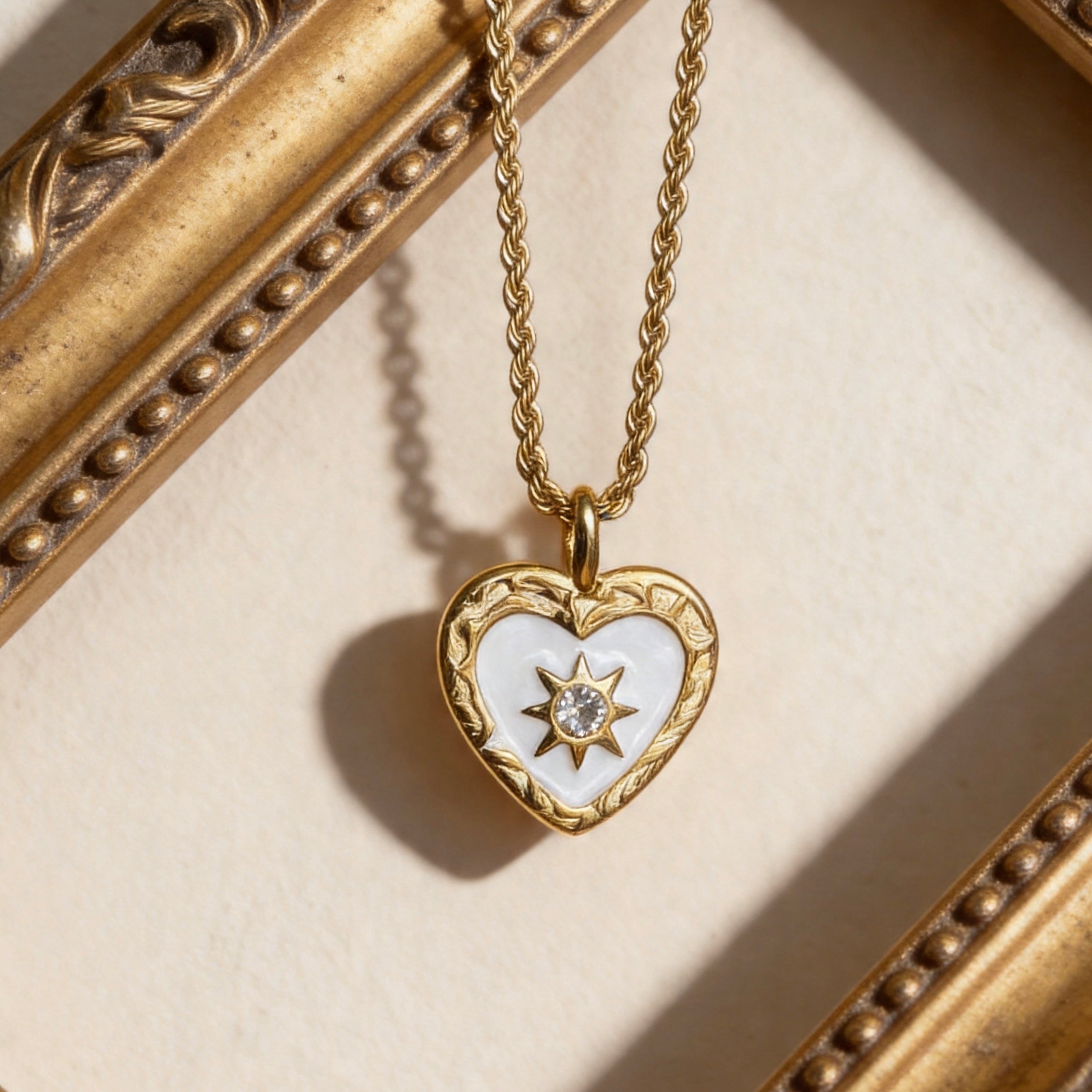 Gold Heart Sun Pendant Necklace