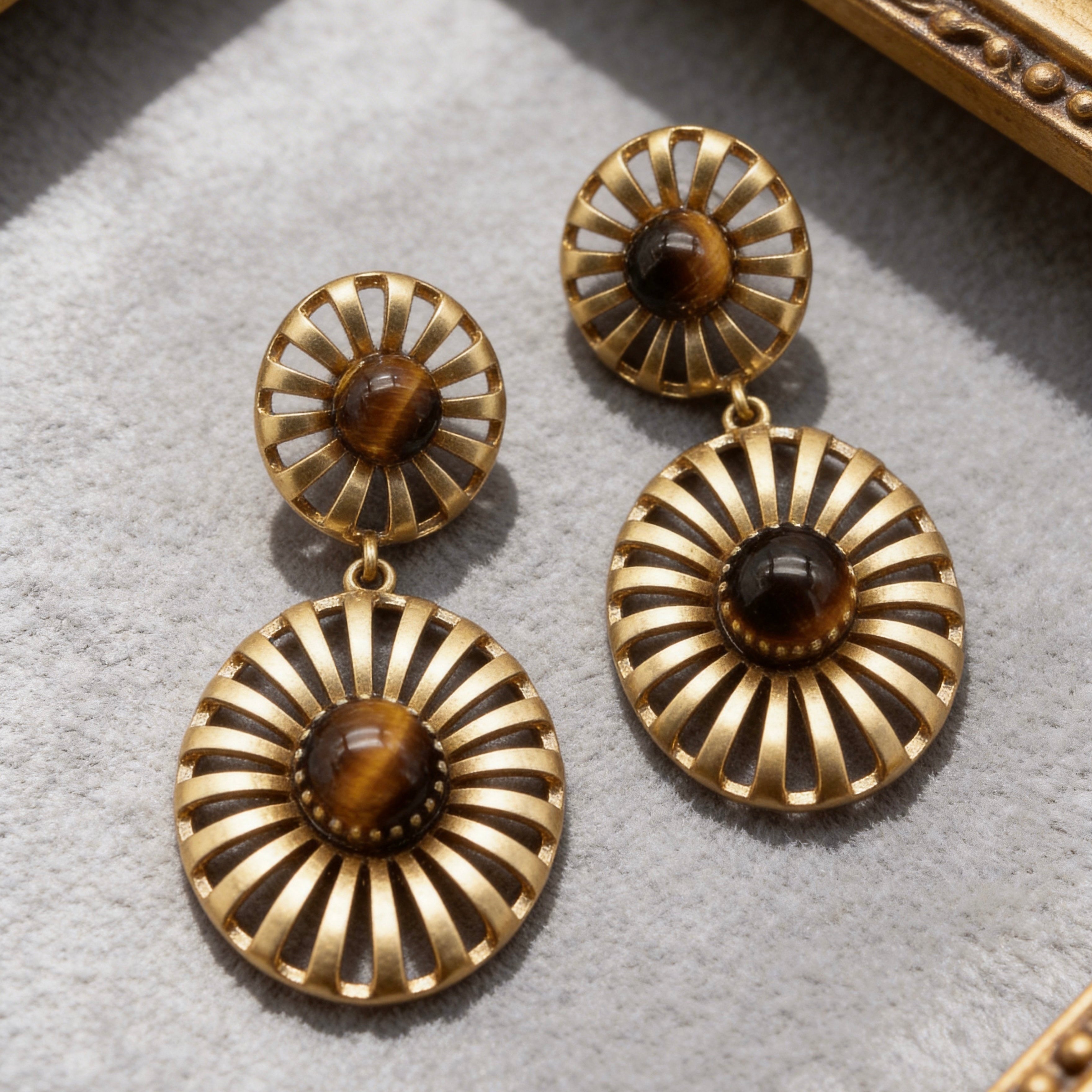 Tiger Eye Sunburst Drop Earrings
