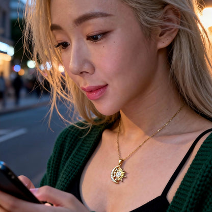 Sun & Moon Crystal Pendant Necklace