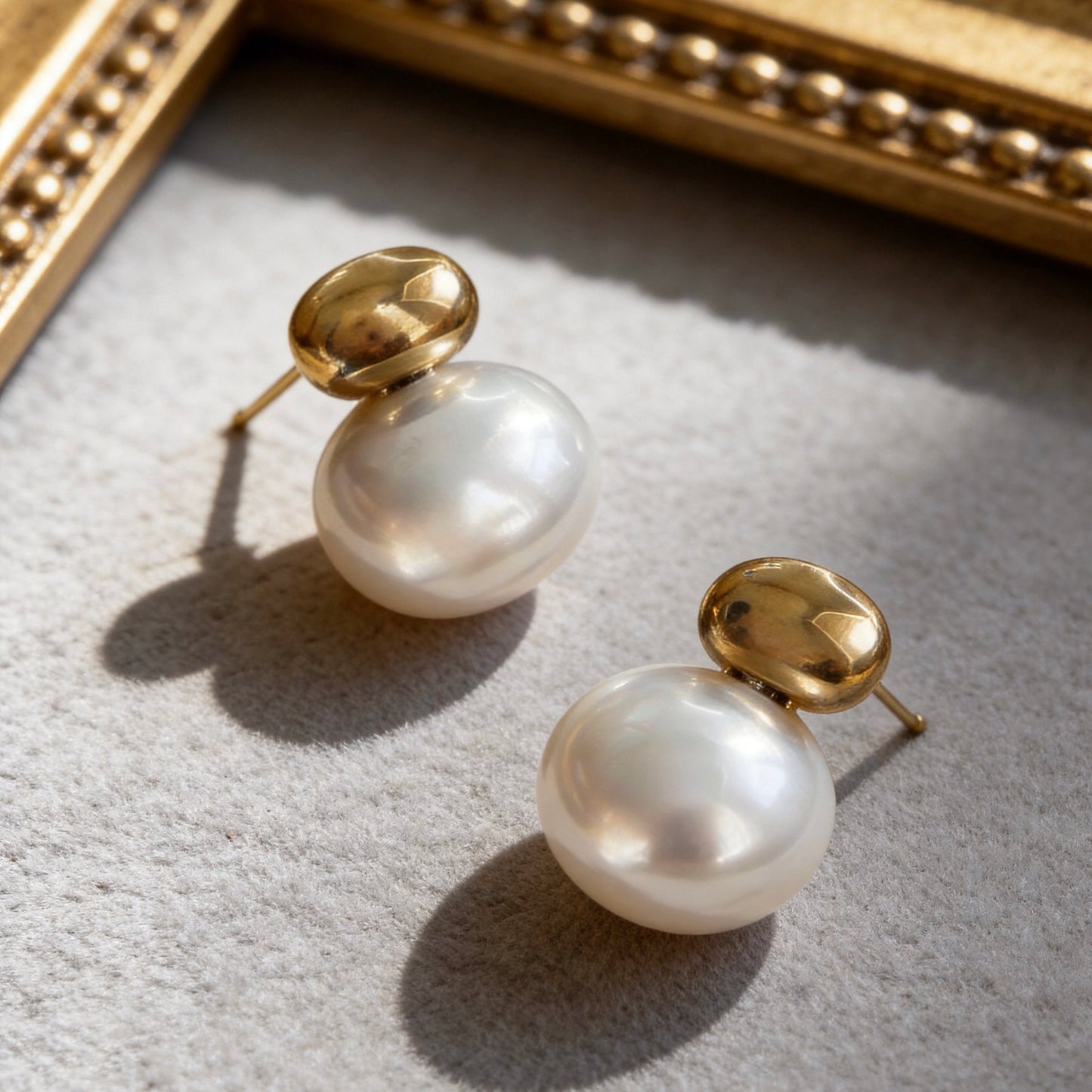 Gold Pearl Stud Earrings